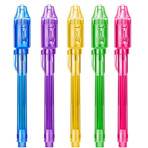 STENDA Invisible Spy Ink Pen 5 PCS With UV Pen Light Party Favors for Kids 812 Stocking Stuffers for Christmas provide Thanksgiving Halloween for Boys Girls Goodie Bag