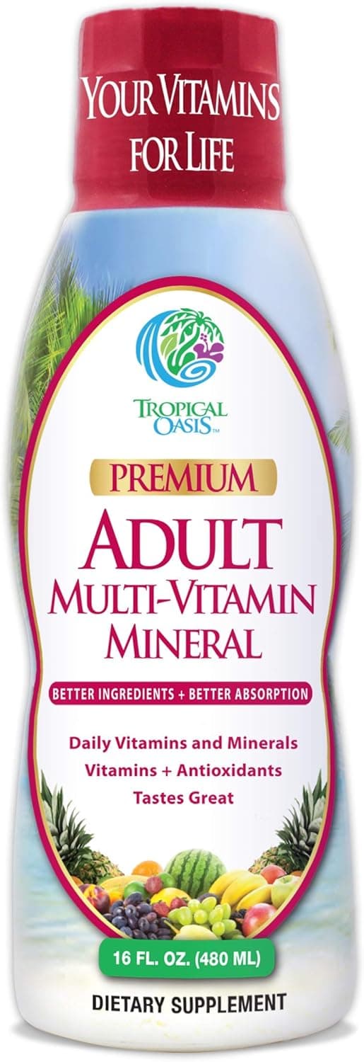 Tropical Oasis Adult Liquid Multivitamin Liquid MultiVitamin and Mineral Supplement with 125 Total Nutrients Including 85 Vitamins Minerals 23 Amino Acids and 18 Herbs 16 fl oz 32 serv