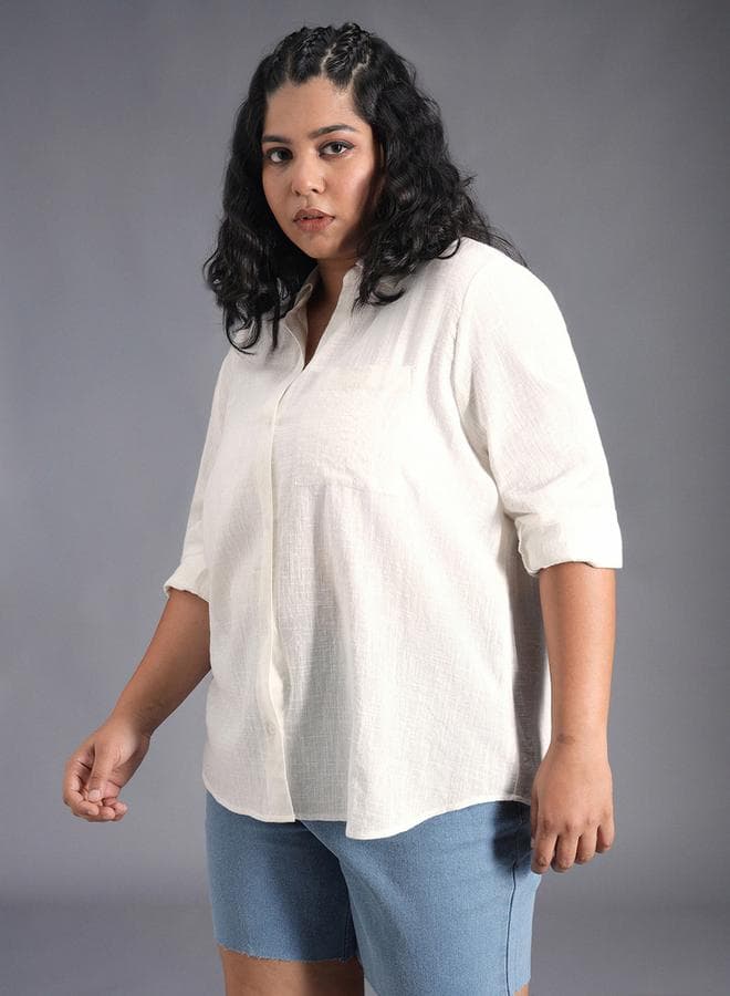 HIGH STAR Plus Size Classic Collar Oversized Shirt with Patch Pocket