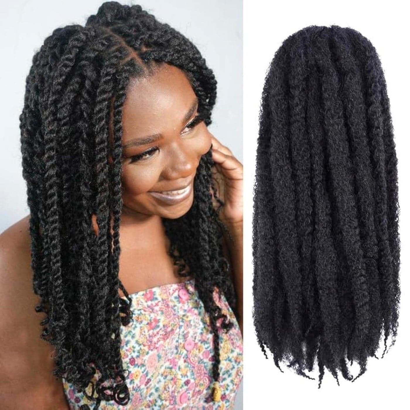 ToyoTress Marley Hair Crochet Braids 14 Inch 6 Packs 1B Natural Black Afro Kinky Curly Marley Twist Braids Synthetic Twist Crochet Braiding Hair Extensions 14 inch1B6P
