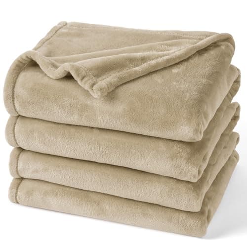 PHF No Shed No Pilling Fleece Blankets King Size Ultra Soft Lightweight Cozy Bed Blanket Plush AntiStati Microfiber Room Home Decor Gifts for Women and Men 1 Piece 108 x 90 Khaki