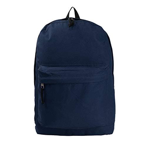 K-Cliffs Classic Bookbag Basic Backpack Simple School Book Bag Casual Student Daily Daypack 18 Inch with Curved Shoulder Straps Navy Blue