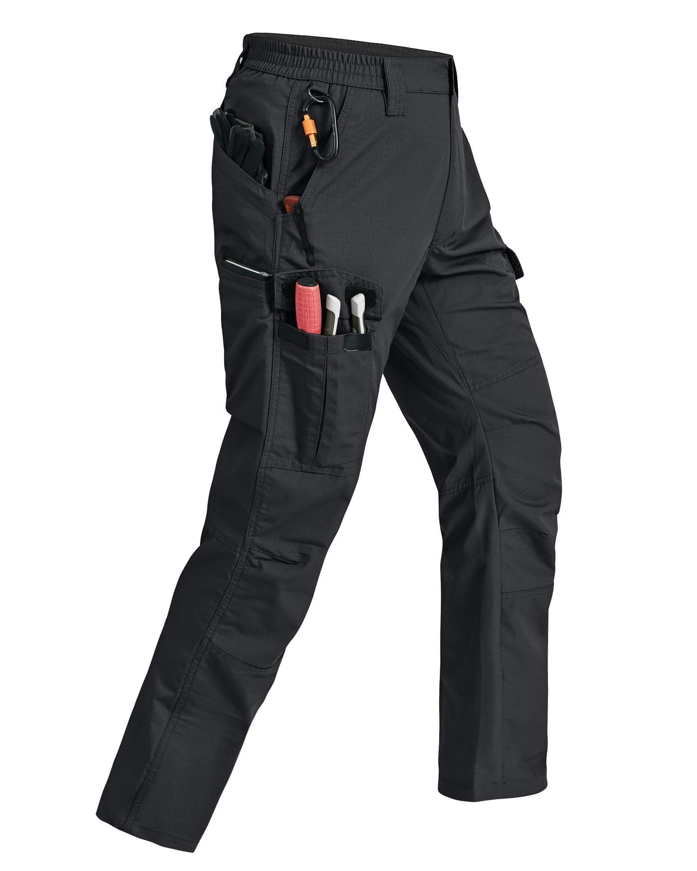 Rapoo Tactical Pants for Men Cargo Working Fishing Hiking Pants for Men with Multi Pockets Elastic Waist Mens Ripstop Construction Carpenter Pants Black 40Wx30L