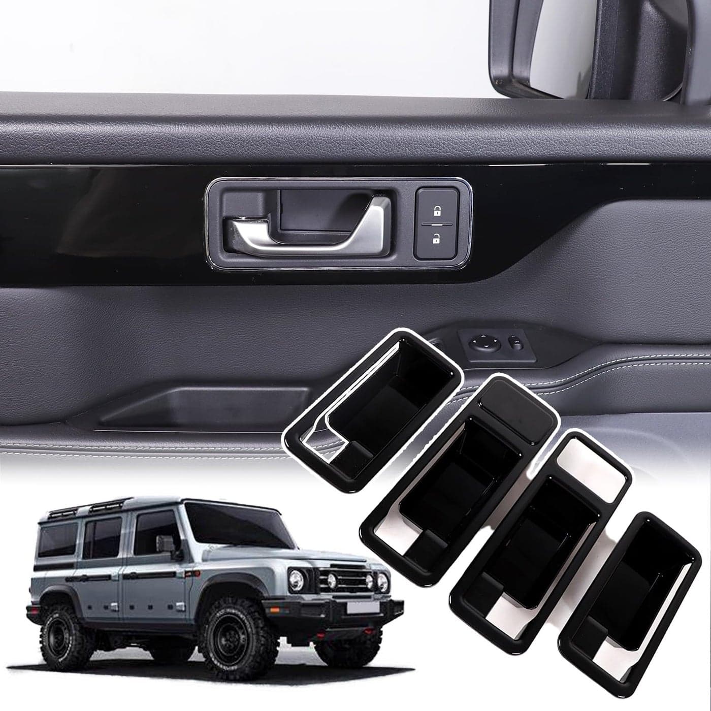 Bekantogy Car Interior Door Handle Frame Compatible with INEOS Grenadier 20202024 Inner Door Handle Protective Trim Covers Front and Rear Door Handle Panels Trim Frame ABS Accessories Piano Black