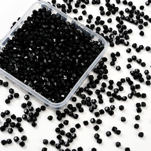 1000pcs 4 mm Bicone Crystal Beads Faceted Crystal Glass Beads Bulk for Jewelry Making DIY Necklace Bracelet Earring (Jet Black)