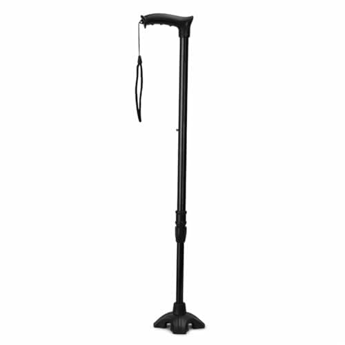 PHYSIQO Adjustable Walking Stick for Adults & Elderly | Heavy Duty CRC Steel Pipe with Power Coating | Anti-Slip Rubber Tip | Glossy Black | Height Adjustable Walking Cane