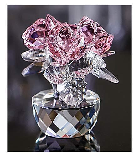 QFkris Pink Crystal Rose Bouquet Flower Figurine for Home Decor Glass Flowers Ornament Collection for Women ThanksgivingChristmasMothers Day