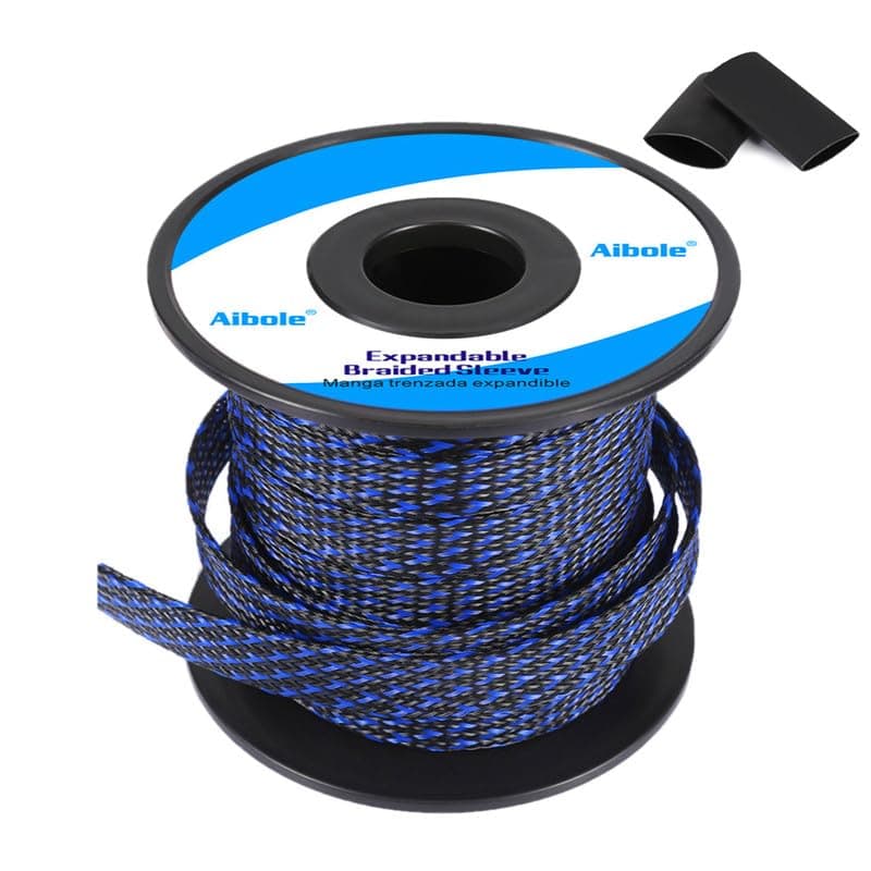 100Ft-1/2inch PET Expandable Braided Wire Sleeving,Wire Loom Cable Sleeve for TV,Computer,Home Theater,Automotive,Home Industrial,Electrical Wires,Chemical,Protect Cat from Chewing Cords,BlackBlue