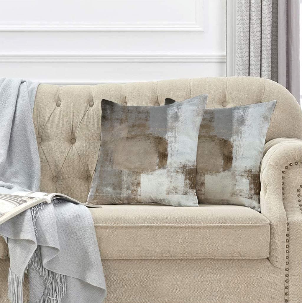 Sparrow World Decorative Digital Printed Holland Velvet Cushion Square Pillow Covers Pillowcases for Sofa Bedroom with Invisible Zipper, (16X16 Inches), (Coffee, 5)