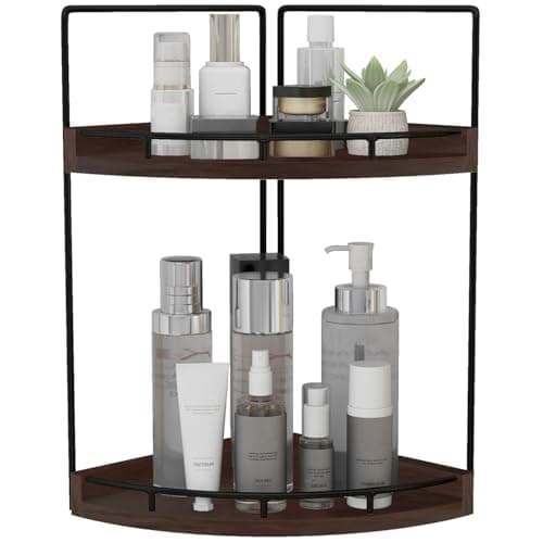 Dorhors 2-Tier Bathroom Counter Organizer,Vanity Counter Corner Shelf, Skincare, Wood Countertop Bathroom Storage and Organization for Kitchen (Walnut)