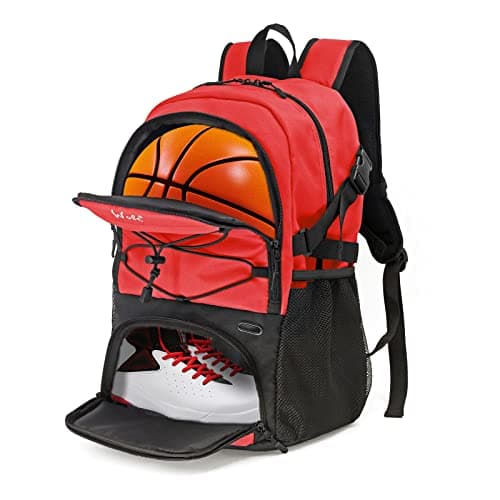 WOLT | Basketball Backpack Large Sports Bag with Separate Ball Holder & Shoes Compartment, Best for Basketball, Soccer, Volleyball, Swim, Gym, Travel(Red)