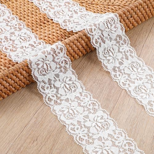 5Yard White Lace Ribbon Trims Fabric White Lace 236 Inch Width Vintage Cotton Crochet Trim Laces Trims Sewing Crafts Laces Delicate Crown Ribbons for Gift DIY Wrapping Dress Decoration Wedding