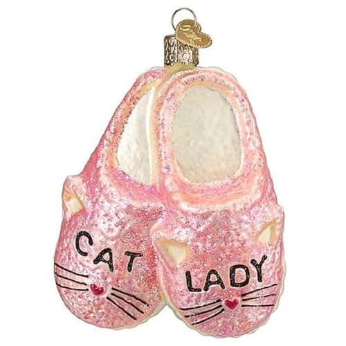 Old World Christmas Cat Lady Slippers Glass Hanging Ornament