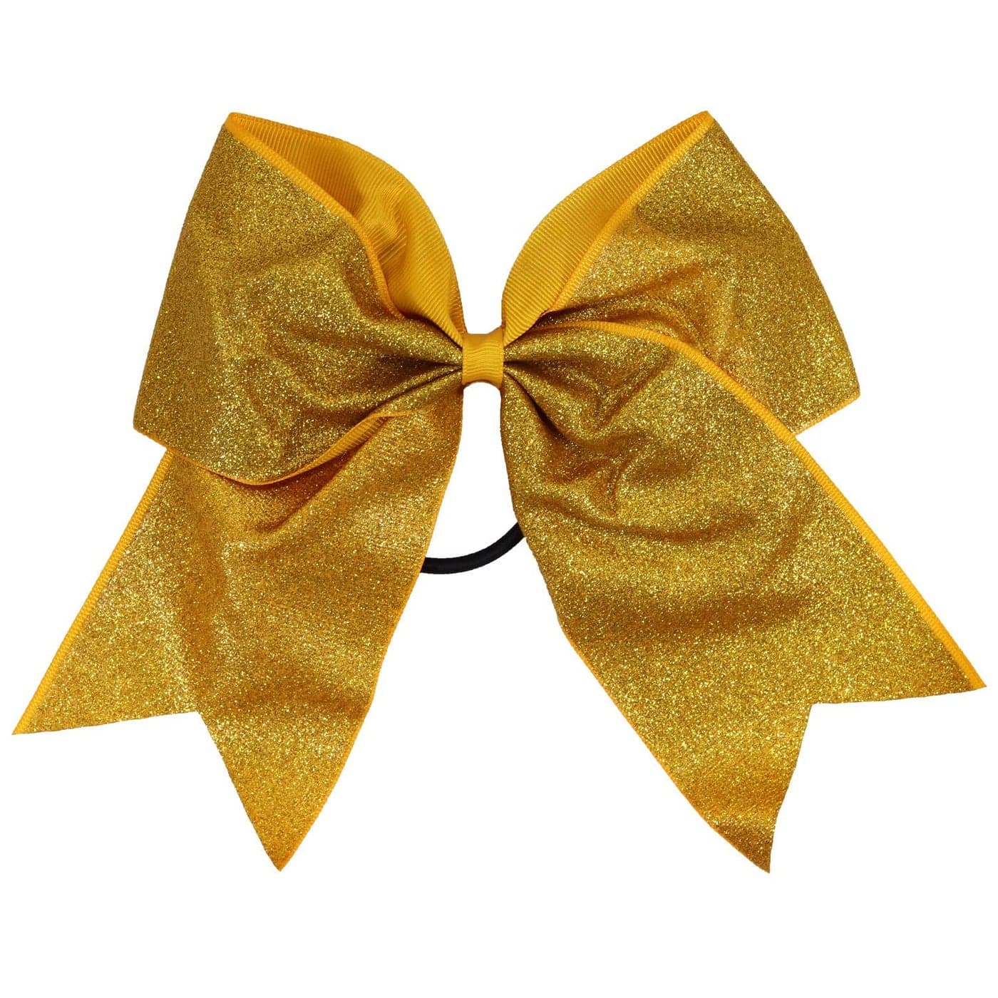Kenz Laurenz Glitter Cheer Bows Cheerleading Softball Gifts Team Bow with Ponytail Holder Complete your Cheerleader Outfit Strong Hair Ties Bands Elastics for Girls and Women Gold Pack of 1