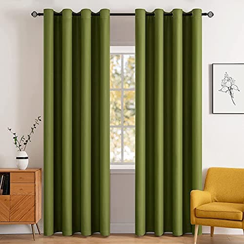 MIULEE Blackout Curtains Room Darkening Thermal Insulated Black Out Drapes Solid Window Treatment Set Grommet Top Light Blocking Curtain for Living RoomBedroom 2 Panels 52x84 inchOlive Green