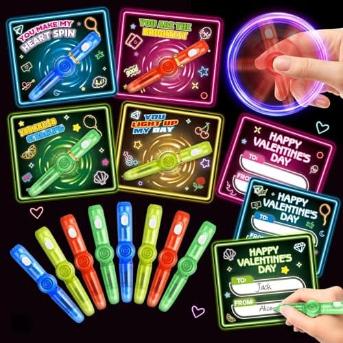 SpringFlower Valentines Day Gifts Cards for kids 24 Pack Valentines Cards with Fidget Spinner Toys Kids Valentines Day Gifts Exchange for School Valentines Party Favors Prizes for Boys Girls
