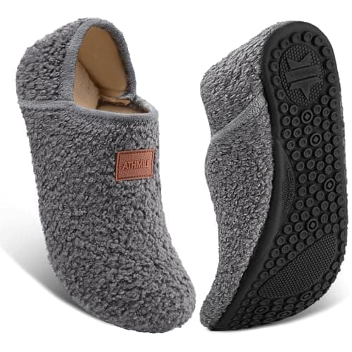 ATHMILE House Slippers for Women Men Indoor Barefoot Slippers Socks Furry Slip on House Shoes Cozy Comfy for Home Bedroom Travel Yoga Women 8-8.5 Dark Grey
