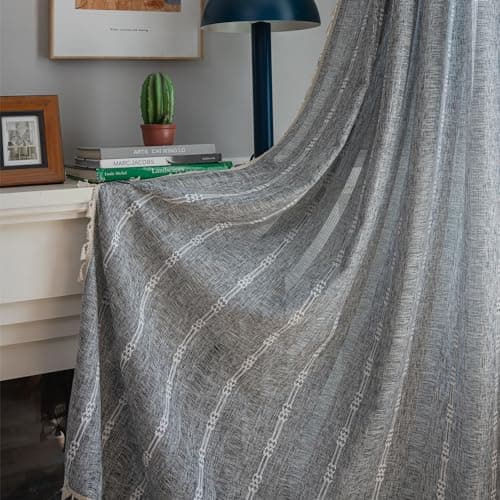ColorBird Grey Curtains for Living Room 2 Panels Set, Linen Curtains 84 Inches Long, Boho Bedroom Room Darkening Curtains & Drapes, Embroidered Window Curtains for Dining Door Nursery Office