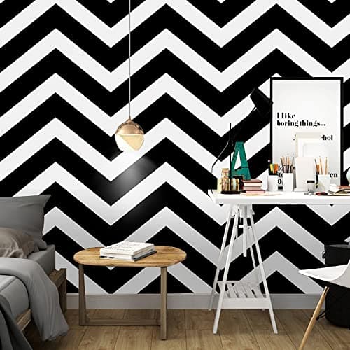 Cohoo Home Black and White Peel and Stick Wallpaper Modern Black and White Stripe Wallpaper Herringbone Contact Paper for Cabinets Self-Adhesive Removable Paper Walls Bedroom Shelf 18inW 393inL