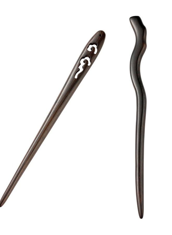 Classical Handmade Carved Hair Sticks-Natural Black Sandalwood(ebony) Hair Styling Pins Chopsticks for Hair Updo Making Accessory-7 Inches Long (STY2 Pack of 2)