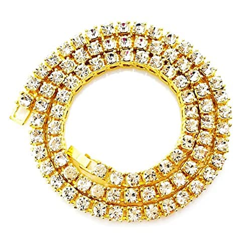 HH BLING EMPIRE Gold Silver Iced Out Diamond Tennis Chain Necklace for Men Women, Rhinestone Tennis Necklaces for Women and Teens, Bling Round Cuibc Zirconia Necklace Chains (5mm-Gold-20)