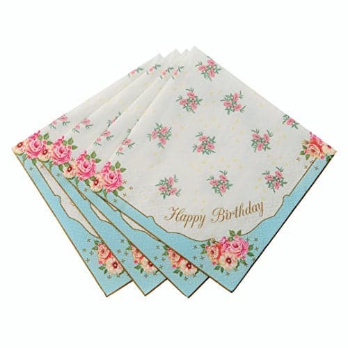 Talking Tables Tea Party Happy Birthday Floral Napkins | Truly Scrumptious | Also Great for Birthday Party, Baby Shower, Wedding and Anniversary | Paper TS3-NAPKIN-HB, 33 x 33 centimeters, 20 - Pack