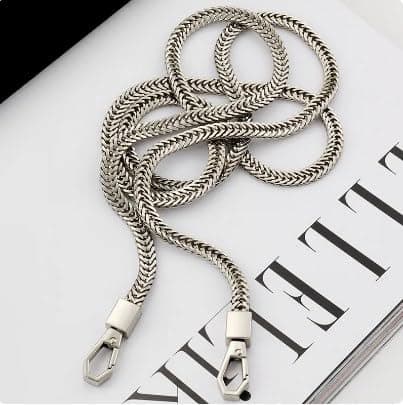 Tia Premium Purse Shoulder Bag Chain Strap Handle Handbag Purse Chain Replacement Purse Clutch Making Decoration DIY Silver Premium Flat Chain with Heavy Hexa Hook120Cm1 Pc