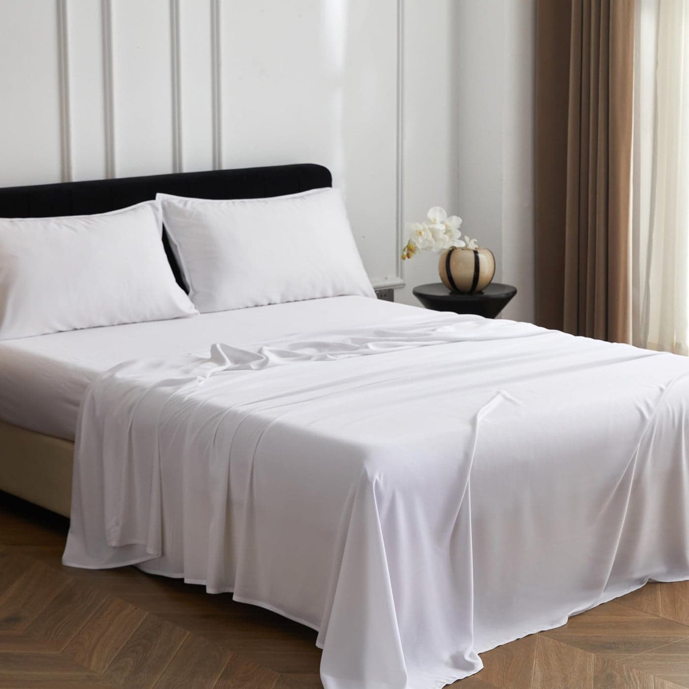 SimpleOpulence 100 Viscose Bed Sheet Set 4 Piece Breathable Cooling Bedding Set with 15 Deep Pockets Luxury Ultra Soft for Hot Sleepers WhiteQueen