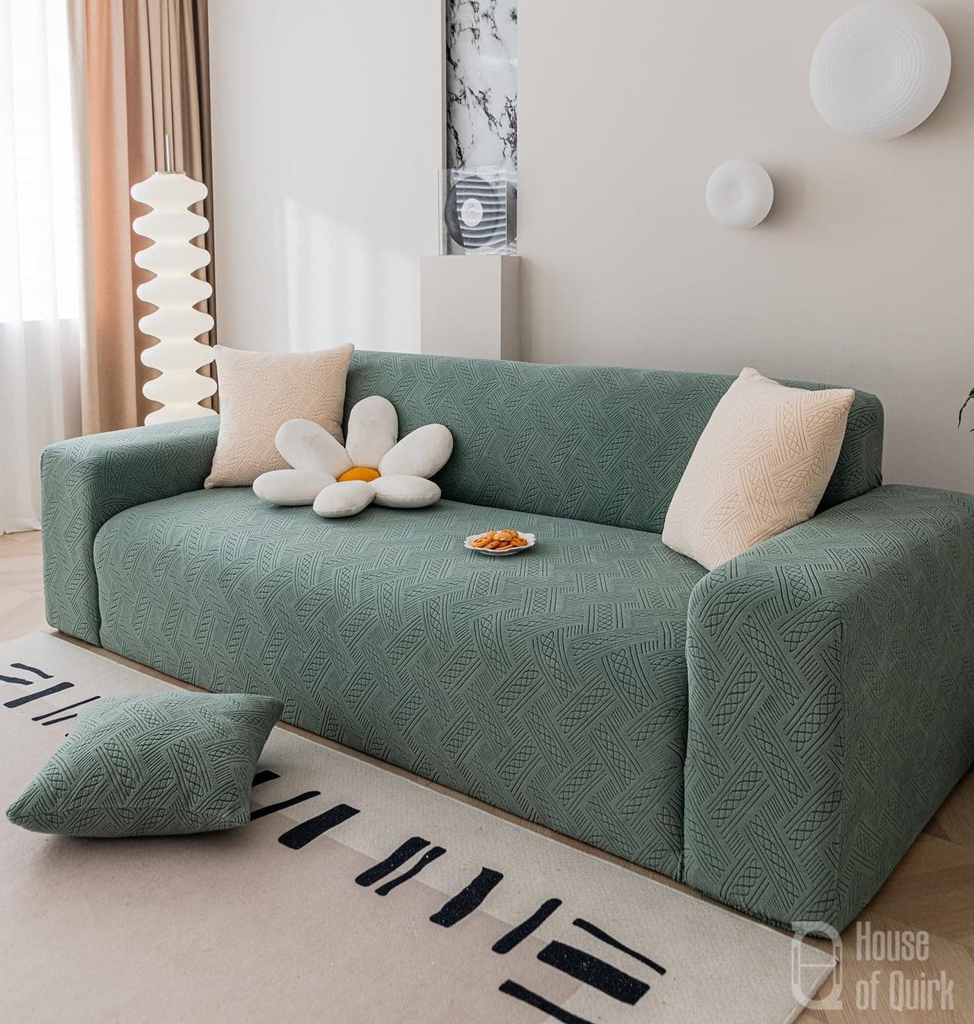 House of Quirk Universal Double Seater 220 GSM Jacquard Fabric Sofa Cover Soft Touching Cover for Couch Flexible Stretch Sofa Slipcover (Green, 145-185cm)
