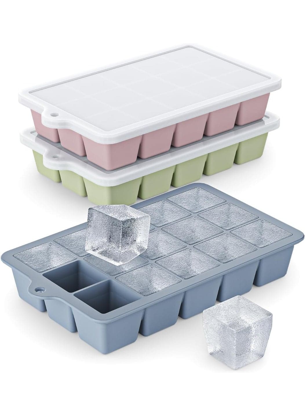 3 Pack Silicone Ice Cube Trays with Lids, 45 Mini 1.2 Inch Cubes, BPA-Free Easy Release Stackable Molds for Whiskey, Cocktails, Juice, Coffee