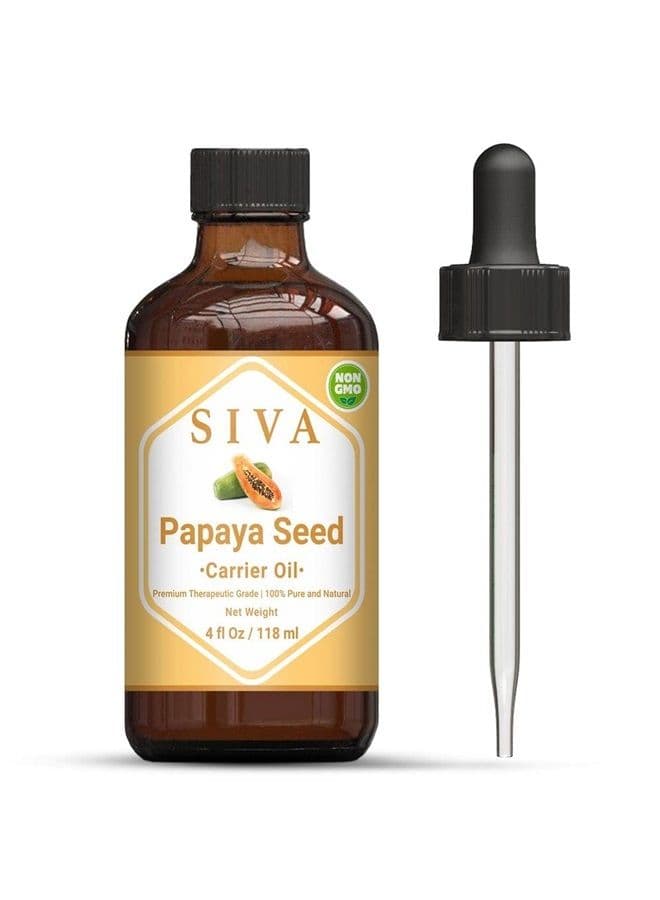 Siva Papaya Seed Oil 4 Fl Oz with Premium Glass Dropper – 100% Pure, Natural, Unrefined & Therapeutic Grade Cold Pressed Carrier Oil, Great for Youthful Skin, Smooth Hair, Body Massage & Aromatherapy
