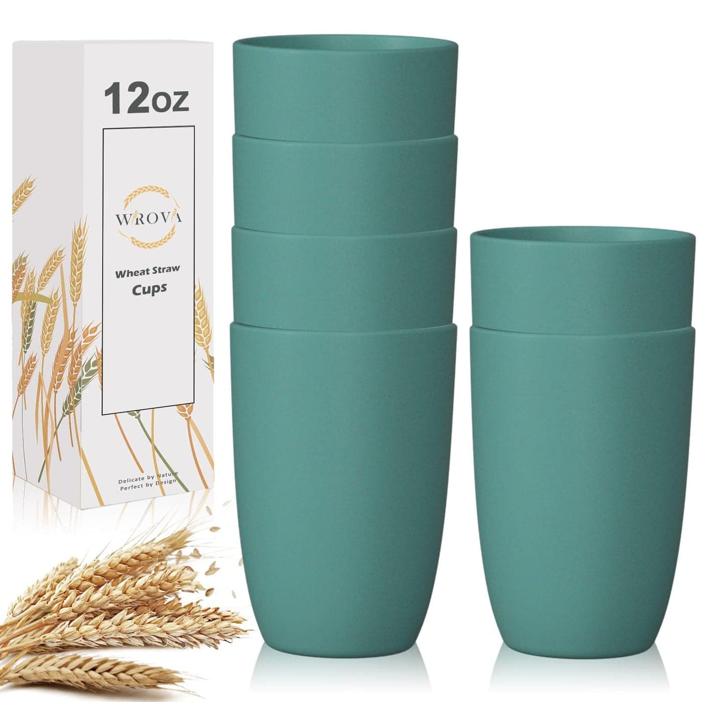 Wheat Straw Cups 6 PCS Good Alternative to Plastic Reusable Cups 12 oz Unbreakable Drinking Cup Reusable Dishwasher Safe Water Plastic Glasses Green