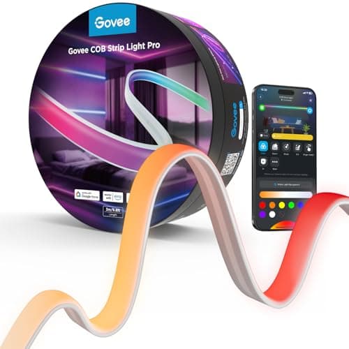 Govee COB LED Strip Light Pro, LED Lights for Bedroom Compatible with Alexa, Google Assistant and Matter, RGBICW Light with Warm White, Smart Strip Light, LED Lights for Bedroom, Color Changing, 9.8ft