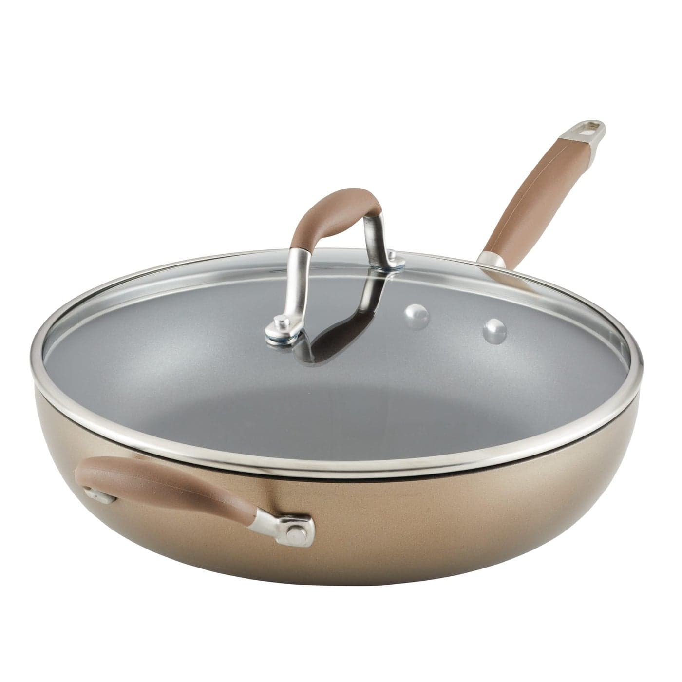 Anolon Advanced Hard Anodized Nonstick Deep Frying PanSkillet with Lid 12 Inch Aluminum Bronze