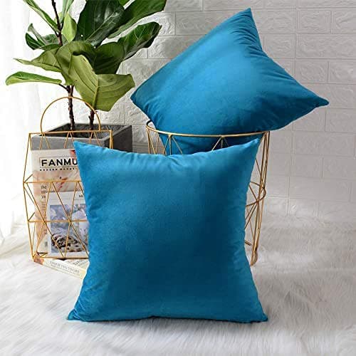 Khooti Velvet Cushion Cover, 40 x 40 Inches | Sea Blue | Pack of 2 | Solid Plain Soft & Smooth, Decorative Cushion Covers for Living Room, Bedroom, Couches, Chairs, Sofas, Beds & Home Decor