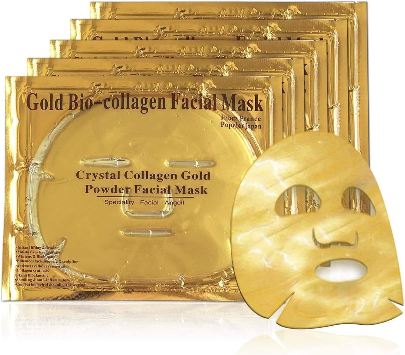Calyrex 5Pcs x New Crystal 24K Gold Powder Gel Collagen Face Mask Masks Sheet Patch Anti Ageing Aging Skincare