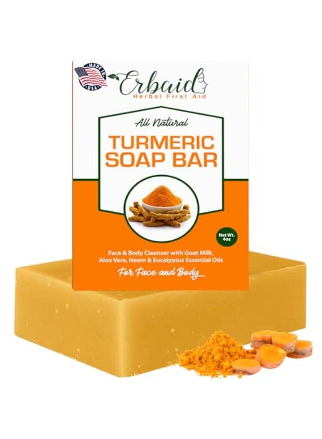 Natural Turmeric Soap Bar for Face Body Turmeric Skin Brightening Soap Wash for Dark Spots Intimate Areas Underarms Turmeric Reduces Acne Fades Scars Cleanses Skin 4 Ounce Pack of 1