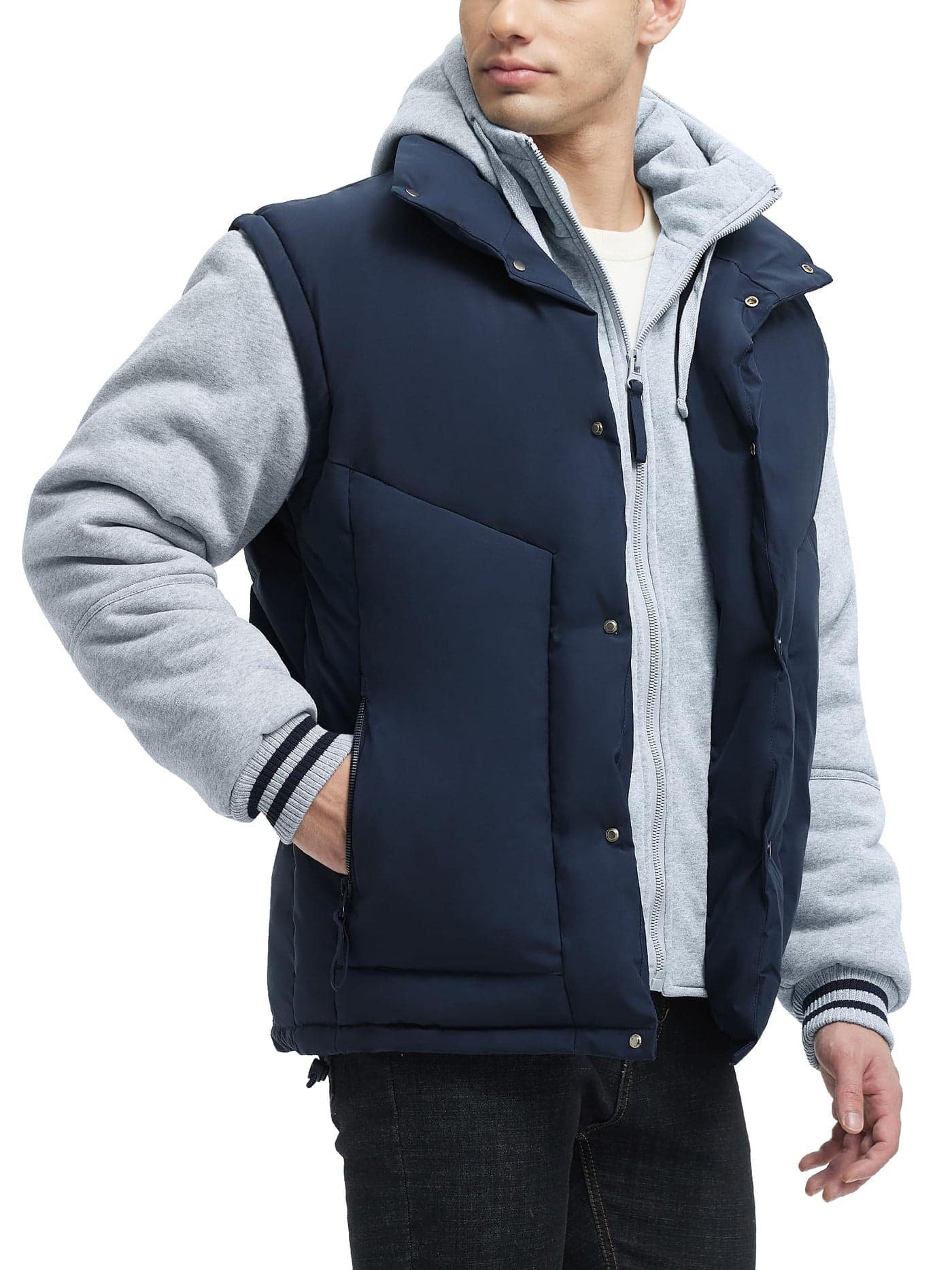 JAWERU Winter Coats For Men Winter Jackets Water Resistant Warm Thicken Insulated Hooded Windproof Coat 7195-Blue/Grey-M