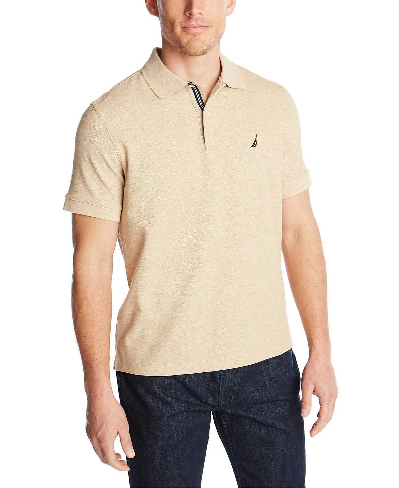 Nautica Men's Classic Short Sleeve Solid Polo Shirt, Coastal Camel Heather, X-Large