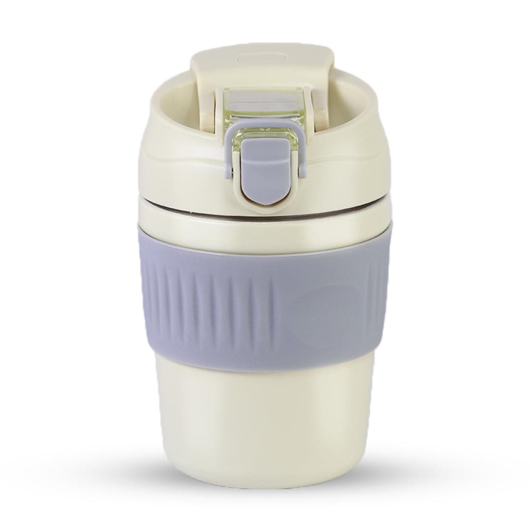 Attro Punch Coffee Travel Cup Insulated Vacuum Cup Comes with Two Convenient Drinking Options AntiSkid Bottom Stylish Functional Travel Friendly Ideal for Office Outdoor350ml Creamy Caramel