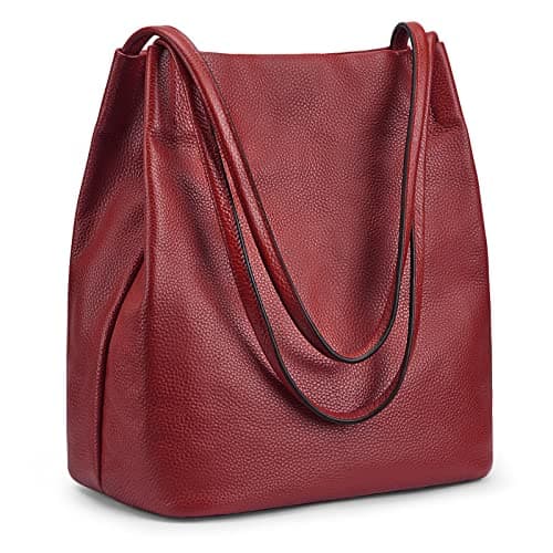 Kattee Women Soft Genuine Leather Totes Shoulder Bag Purses and Handbags with Top Magnetic Snap Closure (Wine Red)