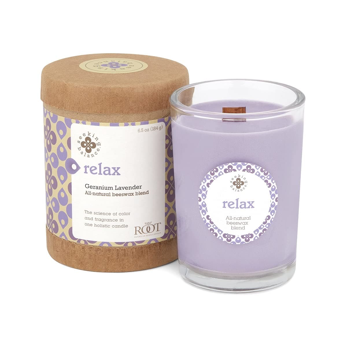 Root Candles Seeking Balance Small Spa Candle 65Ounce Relax Geranium Lavender