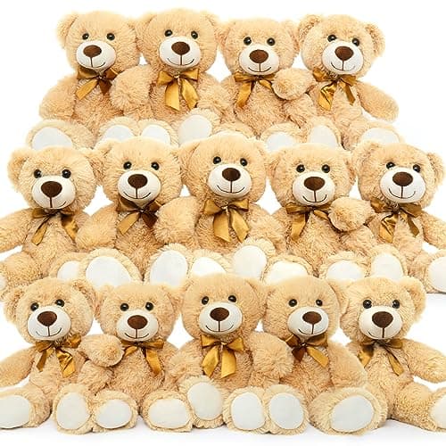 MorisMos 14Pcs Teddy Bears Bulk Baby Shower 14inch Cute Teddy Bear Stuffed Animal Plush Small Stuffed Bears on Centerpiece Baby Shower Kids Party Favors Brown