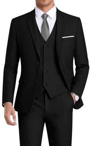WEEN CHARM Suits for Men,3 Piece Slim Fit Suit Set with 2-Button Blazer,Vest,Pants,Tuxedo for Wedding,Prom,Party,Business Black