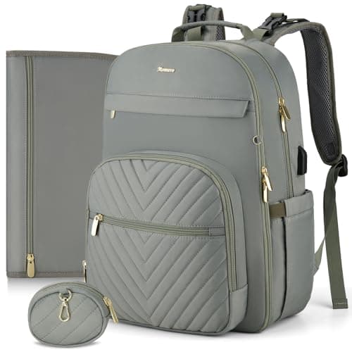 MOMUVO Diaper Bag Backpack, Quilted Baby Bag with Changing Pad & Stroller Straps & Pacifier Case, Multifunction Waterproof Travel Diaper Bags, Unisex, Olive Green
