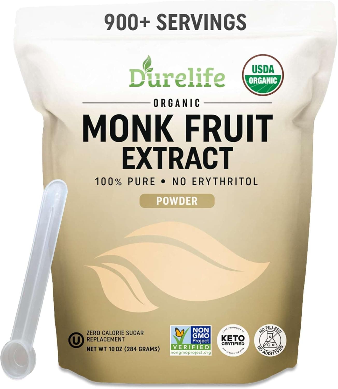 DureLife Organic 100% Pure Monk Fruit Extract Powder - Zero Calorie Sweetener, No Erythritol, USDA Organic, Keto Certified