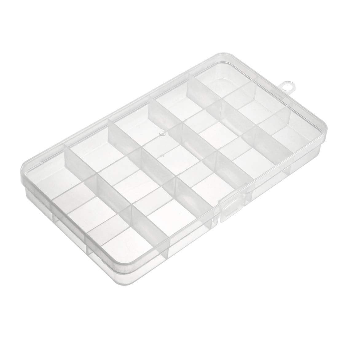 uxcell Component Storage Box Plastic Fixed 15 Grids Electronic Component Containers Tool Boxes Clear White 170x100x23mm