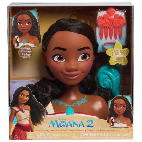 Just Play Disney Princess Moana 2 7Piece Hairdressing Head Role Play Childrens Toy from 3 Years