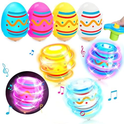 Easter Basket Stuffers for Kids6 Packs Light Up Spinning Tops Toys with Music Easter Gifts Toys for Kids Toddlers Easter Eggs Fillers Easter Basket Essentials