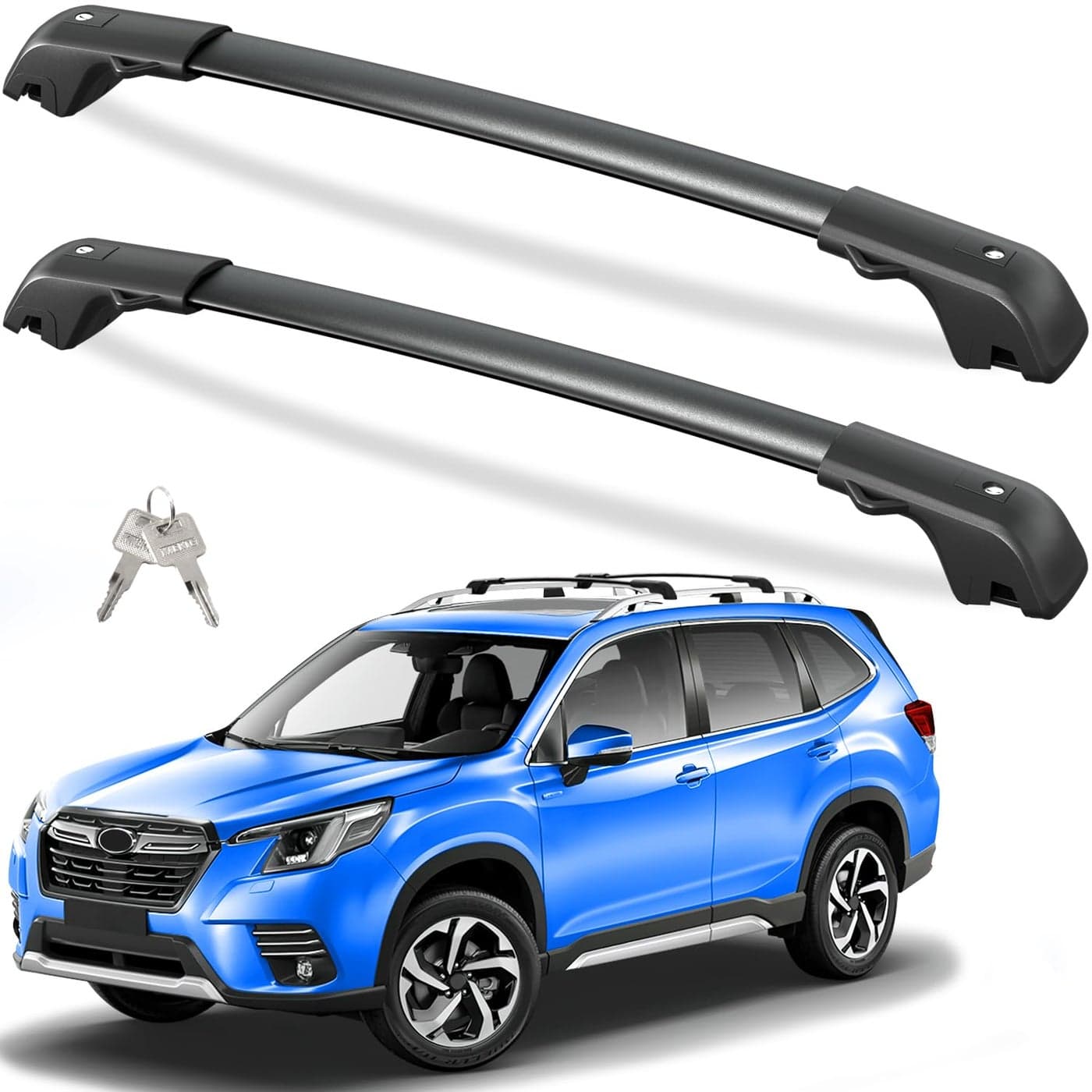 Tuyoung Roof Rack Cross Bars Compatible with Subaru Forester 20142025 with Raised Side Rails Not for Wilderness Lockable 220lbs Heavy Duty Aluminum Metal Lock Roof Rails Crossbars Luggage Racks